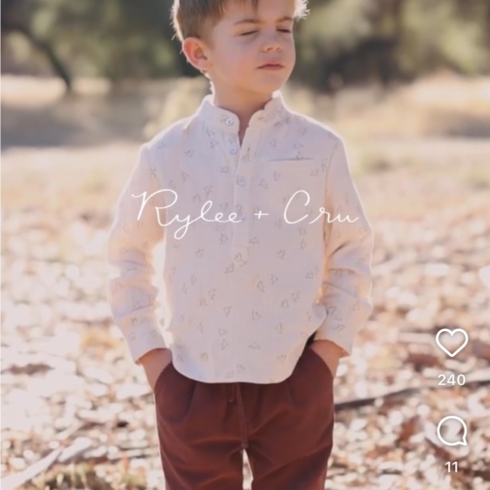 Rylee + Cru Cream Button Down Bird Print Shirt
